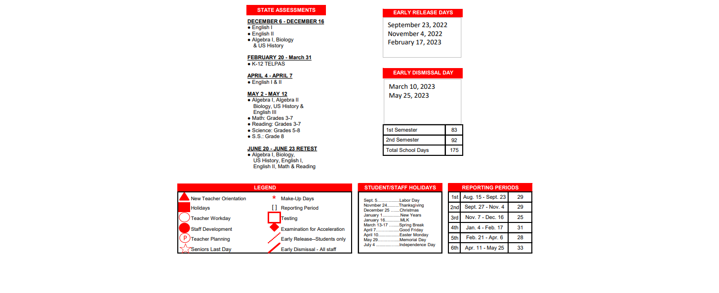 District School Academic Calendar Key for Salazar El