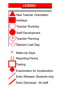 District School Academic Calendar Legend for Salazar El