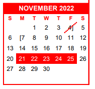 District School Academic Calendar for Academy For Excellence for November 2022