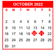District School Academic Calendar for Nueces Co J J A E P for October 2022
