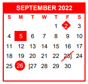 District School Academic Calendar for Nueces Co J J A E P for September 2022