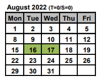 District School Academic Calendar for Skilled Trades At Edison for August 2022