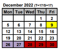 District School Academic Calendar for Young Mothers Program for December 2022