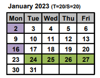 District School Academic Calendar for Young Mothers Program for January 2023