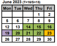 District School Academic Calendar for Benjamin Franklin Montessori School for June 2023