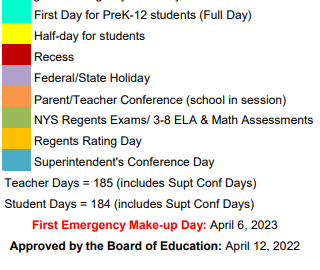 District School Academic Calendar Legend for School 36-henry W Longfellow