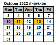 District School Academic Calendar for Skilled Trades At Edison for October 2022