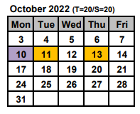 District School Academic Calendar for School Of The Arts for October 2022