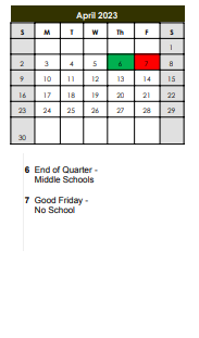 District School Academic Calendar for Spring Creek Elem School for April 2023