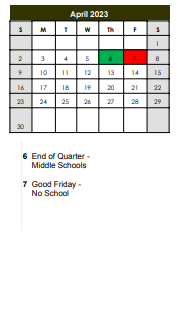 District School Academic Calendar for Whitehead Elem School for April 2023