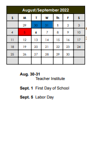 District School Academic Calendar for Whitehead Elem School for August 2022