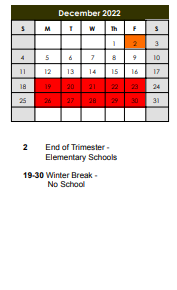 District School Academic Calendar for Bernard W Flinn Middle School for December 2022