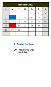 District School Academic Calendar for Montessori Magnet School for February 2023