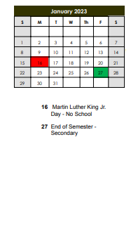 District School Academic Calendar for Riverdahl Elem School for January 2023