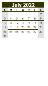 District School Academic Calendar for Wm Nashold Elem School for July 2022