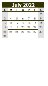 District School Academic Calendar for Julia Lathrop Elem School for July 2022