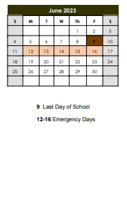 District School Academic Calendar for Haskell Academy for June 2023