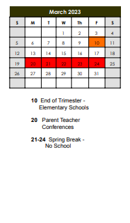 District School Academic Calendar for R K Welsh Elem School for March 2023