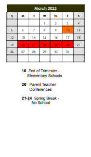 District School Academic Calendar for Barbour Two-way Lang Immersion for March 2023