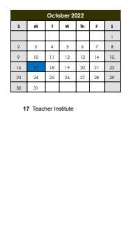 District School Academic Calendar for Skyview Center for October 2022