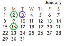 District School Academic Calendar for J W Williams Middle for January 2023