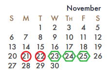 District School Academic Calendar for J W Williams Middle for November 2022