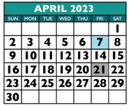 District School Academic Calendar for Williamson Co J J A E P for April 2023
