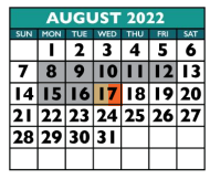 District School Academic Calendar for Success Program East for August 2022