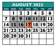 District School Academic Calendar for Williamson Co J J A E P for August 2022