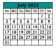District School Academic Calendar for Williamson Co J J A E P for July 2022