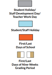District School Academic Calendar Legend for Williamson Co J J A E P