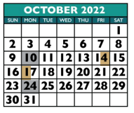 District School Academic Calendar for Round Rock Opport Ctr Daep for October 2022
