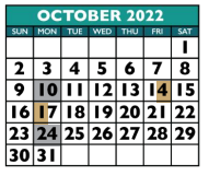 District School Academic Calendar for Williamson Co J J A E P for October 2022