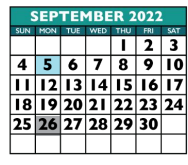 District School Academic Calendar for Chandler Oaks Elementary School for September 2022