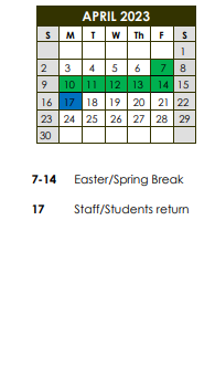 District School Academic Calendar for ST. Landry Accelerated Transition School for April 2023