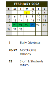 District School Academic Calendar for Port Barre Elementary School for February 2023