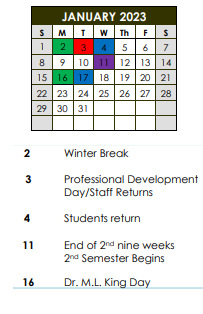 District School Academic Calendar for Northeast Elementary School for January 2023