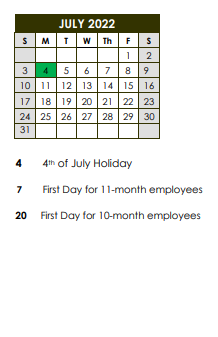 District School Academic Calendar for Arnaudville Elementary School for July 2022