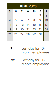 District School Academic Calendar for Grand Coteau Elementary School for June 2023