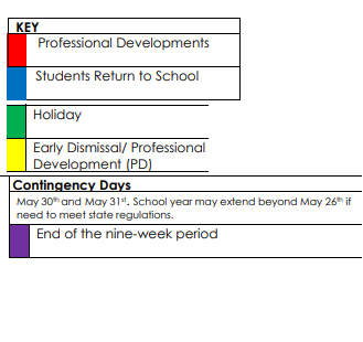 District School Academic Calendar Legend for Plaisance Elementary School