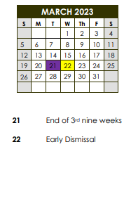 District School Academic Calendar for Sunset Elementary School for March 2023