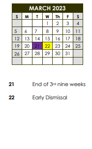 District School Academic Calendar for Magnet Academy For Cultural Arts for March 2023