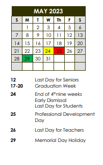 District School Academic Calendar for North Central High School for May 2023