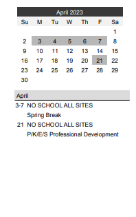 District School Academic Calendar for Crossroads Science Program for April 2023