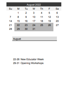 District School Academic Calendar for Crossroads Science Program for August 2022