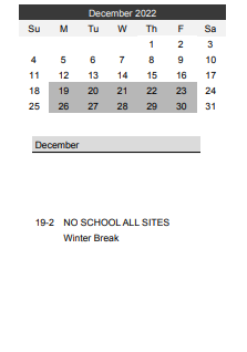 District School Academic Calendar for On Line Learning Elementary for December 2022