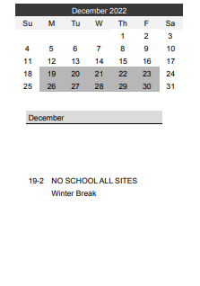 District School Academic Calendar for Area Learning Center Unidale for December 2022