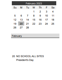 District School Academic Calendar for A. G. A. P. E. Teen Parent for February 2023