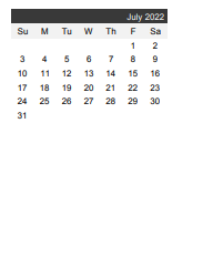 District School Academic Calendar for Crossroads Science Program for July 2022