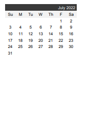 District School Academic Calendar for Shared Time Nonpublic for July 2022